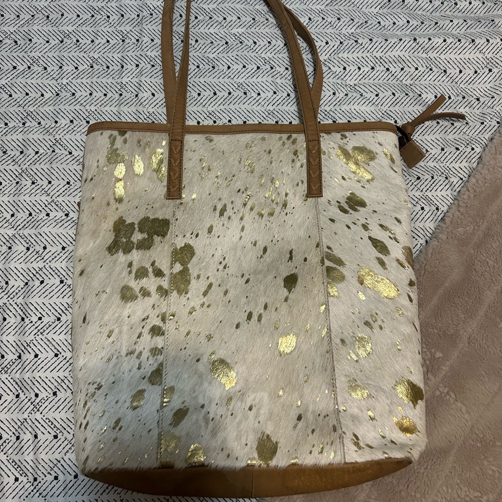 Shyanne Gold and Tan Tote with Leather Handles